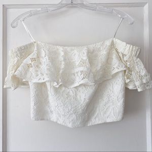 Wayf Off Shoulder Lace Crop Top